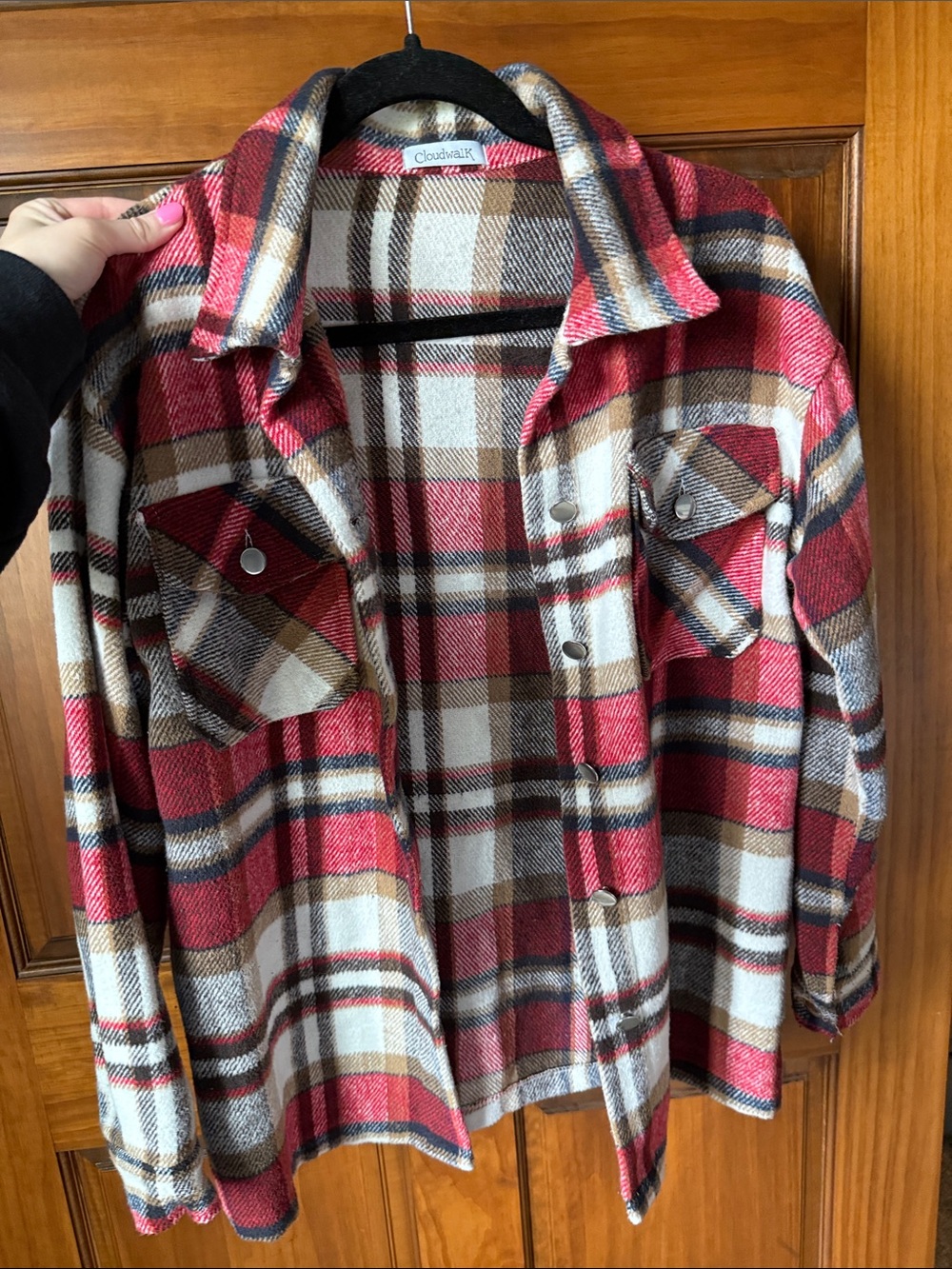 Red Plaid Utility Shacket with Front Snap Pockets